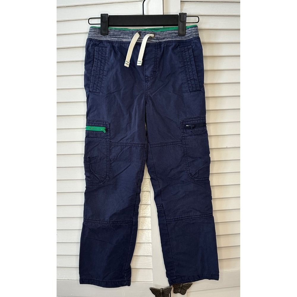 Mini Boden Size 7Y Navy Jersey Lined Cargo Pants Navy Gray Striped